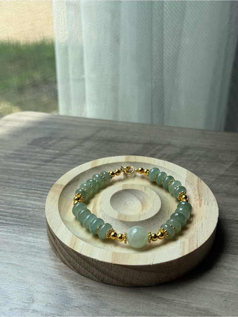 Handcrafted Burmese Jade Barrel Bead Bracelet 7in